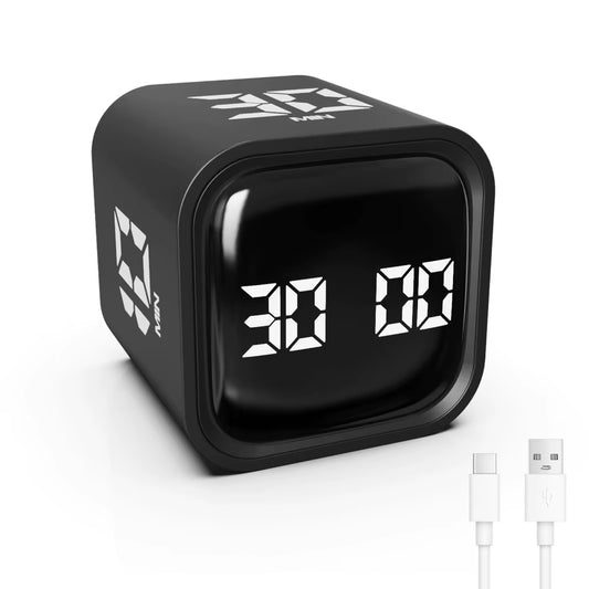 Gravity Sensing Digital Cube Timer Rotation Timing 3 Volume Adjustable Pomodoro Timer 5/10/30/60Min Custom Countdown Alarm Clock