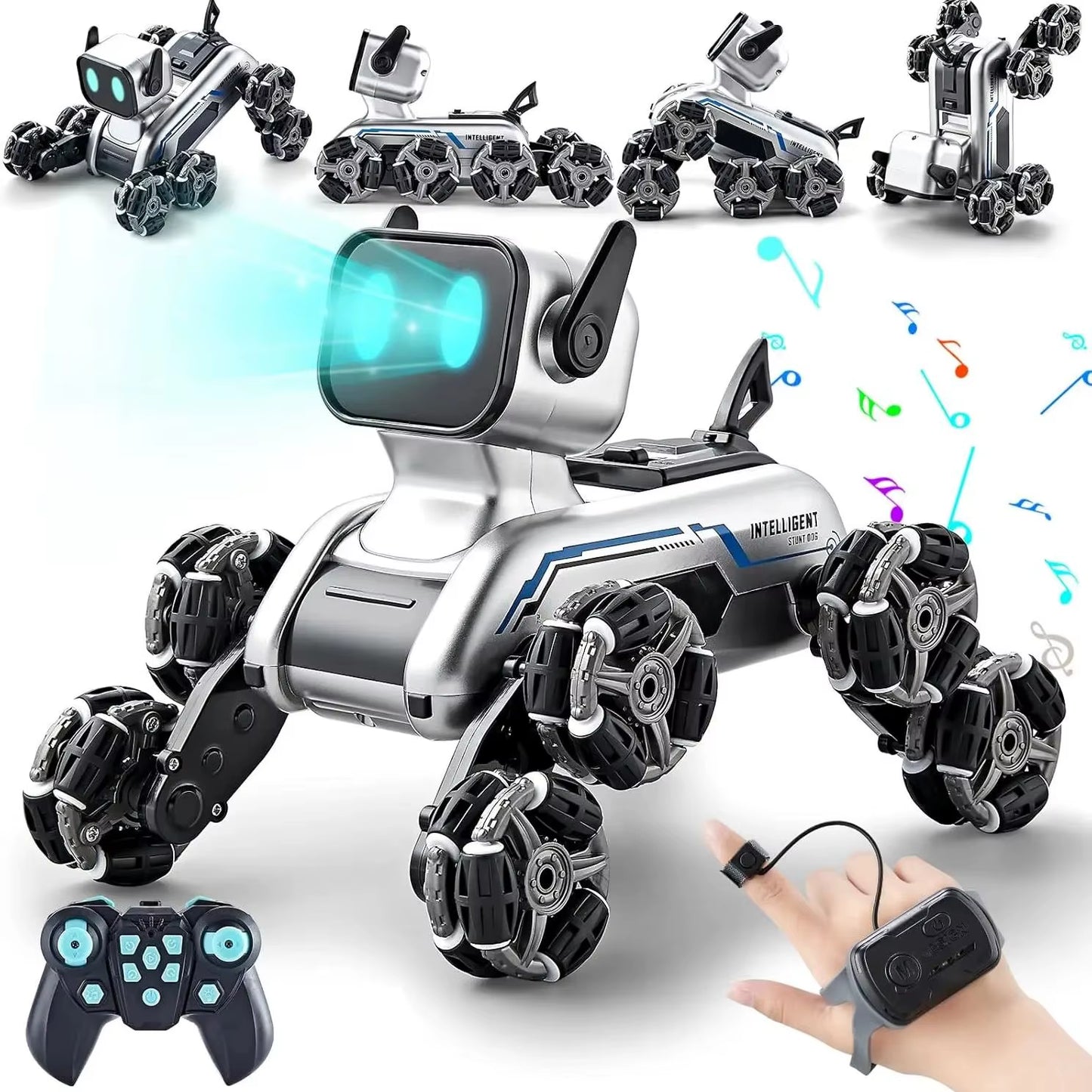 Remote Control Robot Dog | Gesture Sensing,Stunt Rc Cars, Interactive Pocket Emo Robot,Cool Lighting & Music